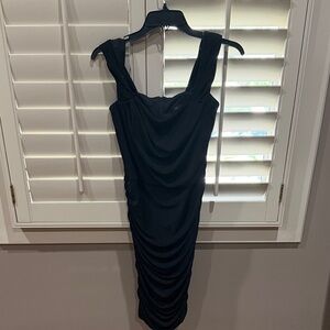 Tadashi Shoji Elegant Black Draped Midi Dress
